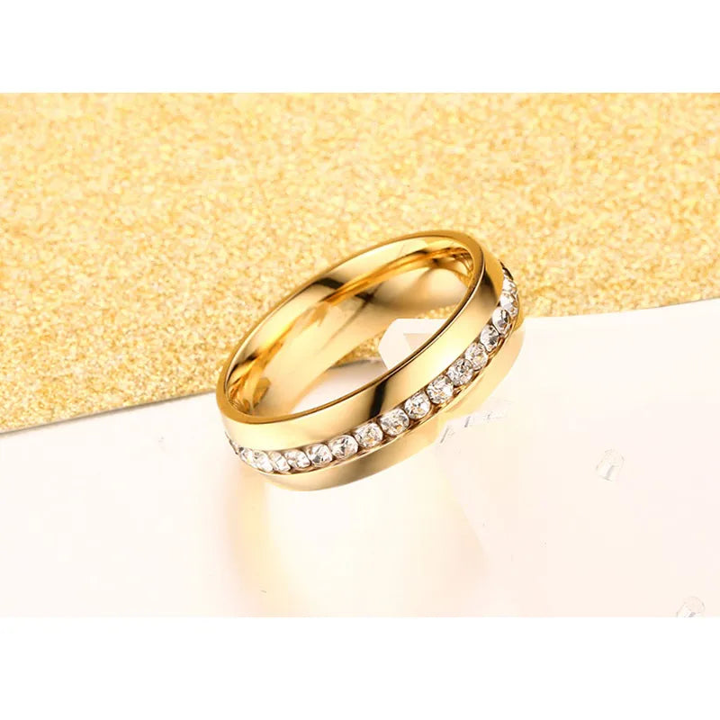 Womens 6mm Stainless Steel Crystal Ring