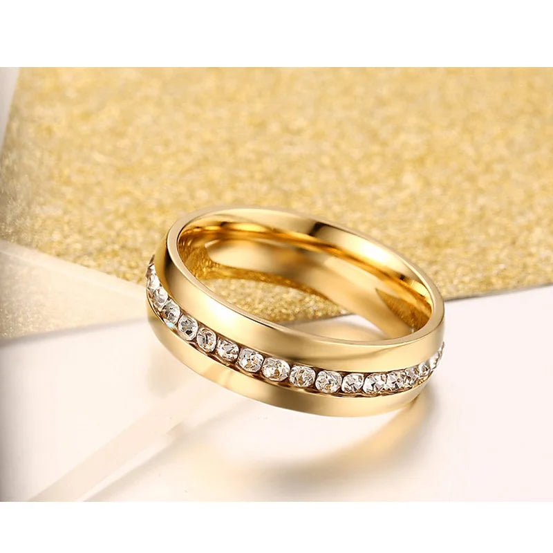 Womens 6mm Stainless Steel Crystal Ring