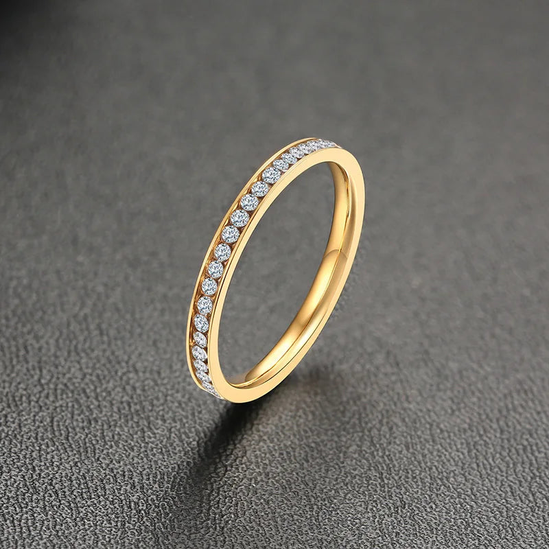 Womens 2mm Stainless Steel Crystal Ring