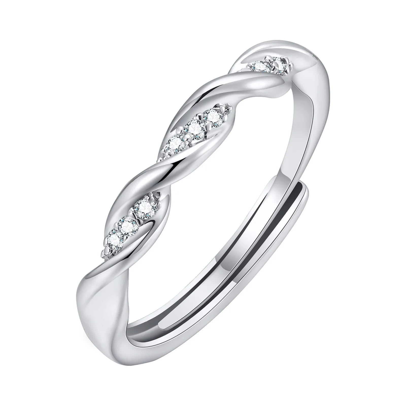 Womens 3mm Adjustable Stainless Steel Twisted Crystal Ring