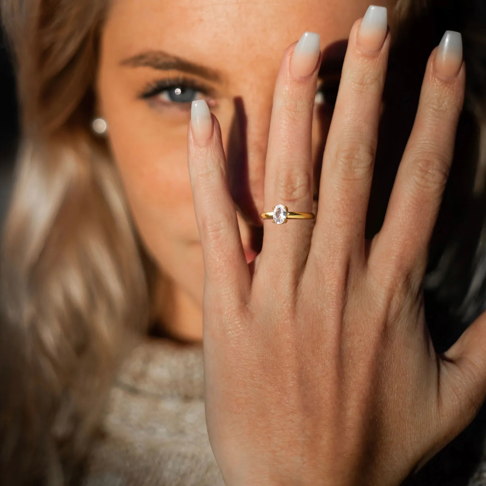 Womens Stainless Steel Crystal Ring