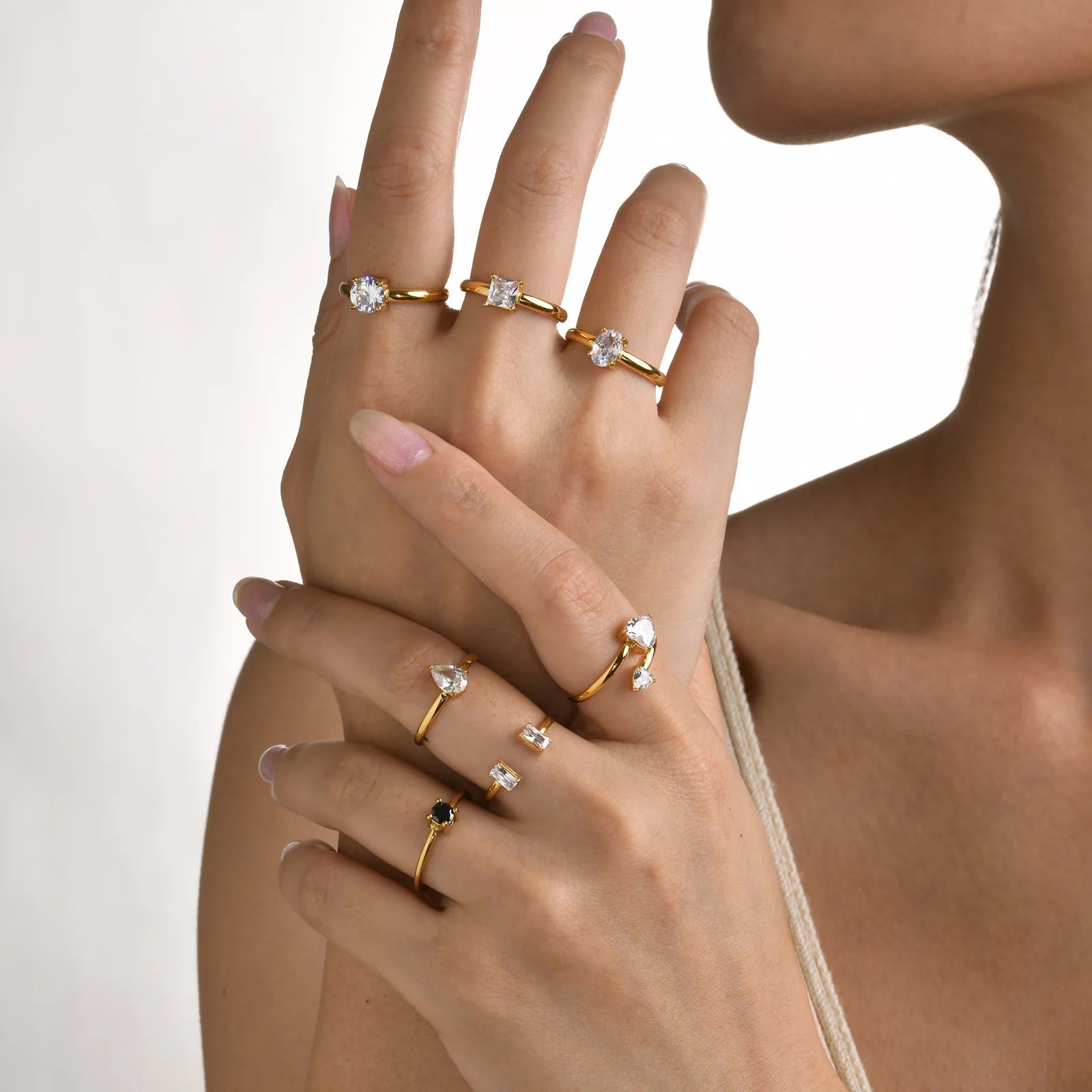 Womens Stainless Steel Crystal Ring