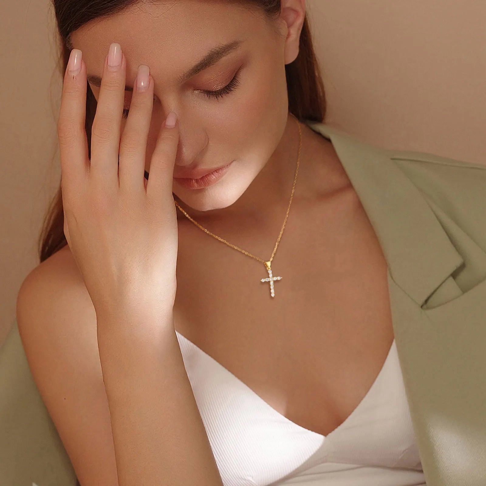 Womens Cross Adjustable Stainless Steel Necklace