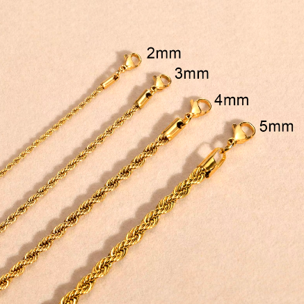 Womens 2/3/4/5mm Width Stainless Steel Rope Chain